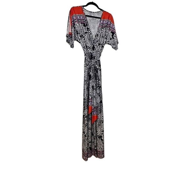 Venus Damask Surplice Split Flutter Sleeve Tie Belt Jumpsuit Multicolor Small - Picture 6 of 6